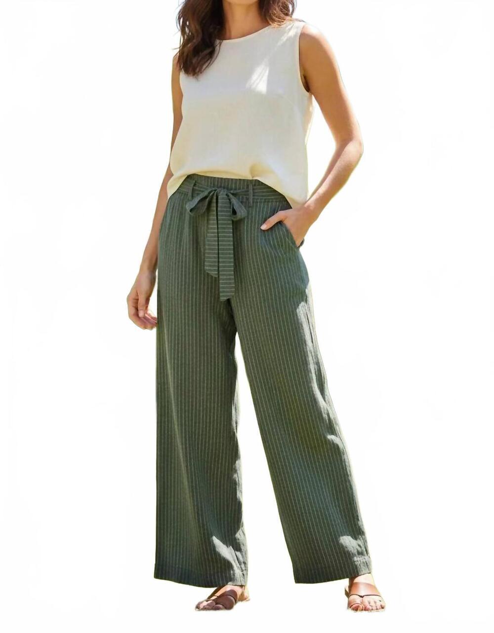 NEW EE:SOME women's striped tie front pants in olive